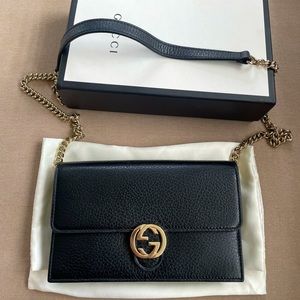 Gucci Pebbled Calfskin Wallet on a Chain